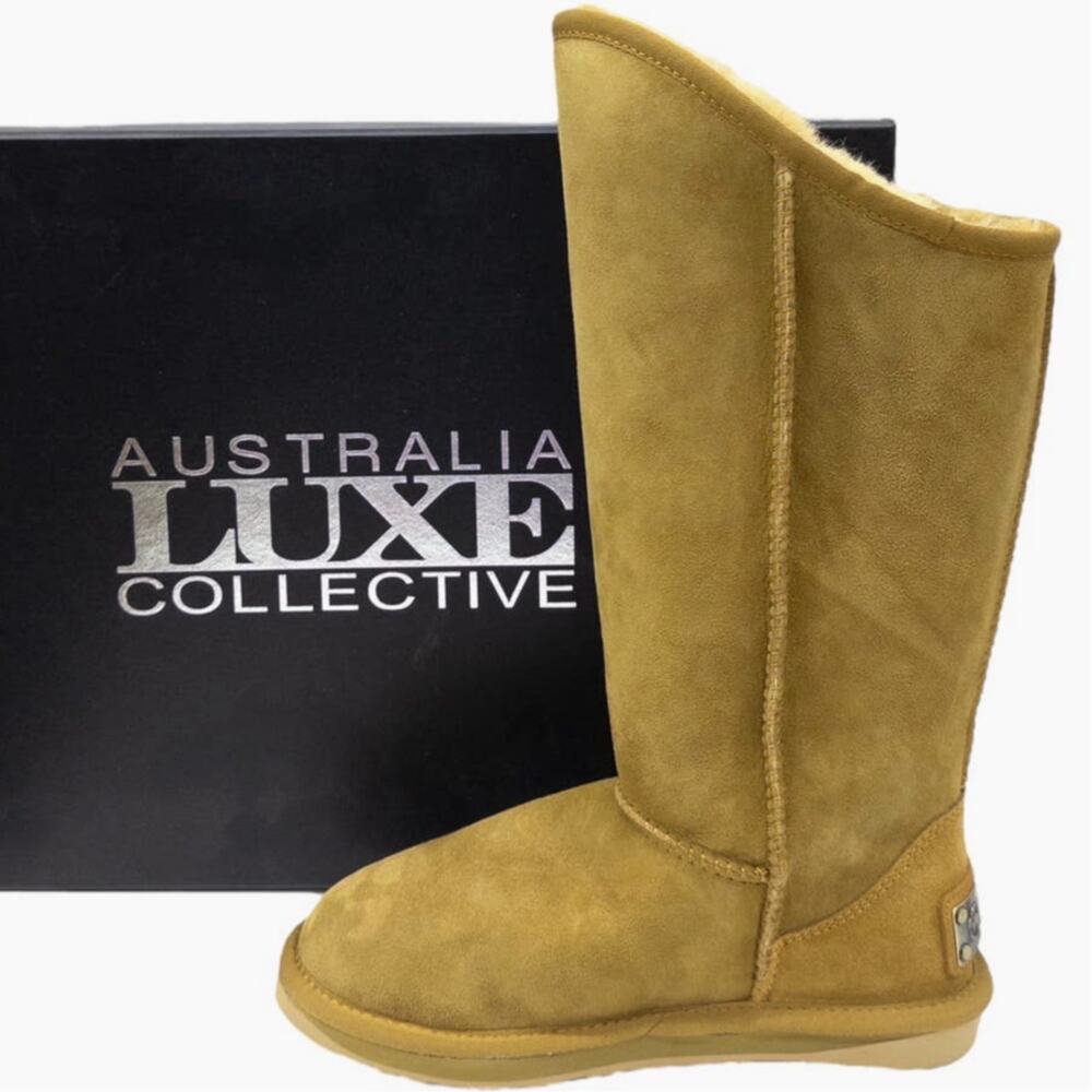 Australia Luxe Collective Cosy Tall Sheepskin Boot Women's 5 Tobacco Tan Suede